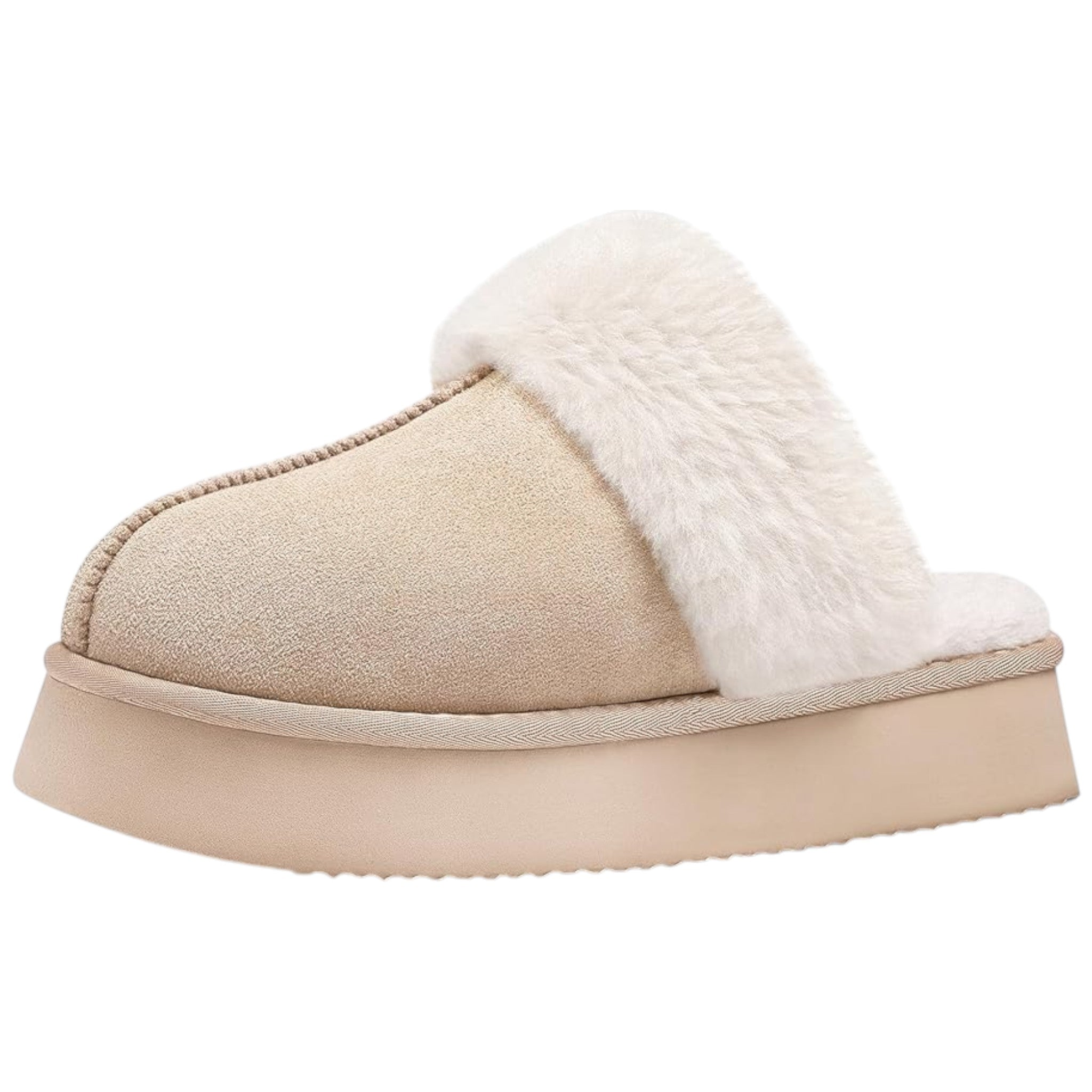 Ladies supersoft snugg boot slippers in beige with faux fur lining, warm cozy indoor slip-on footwear for comfort and style for indoor and outdoor
